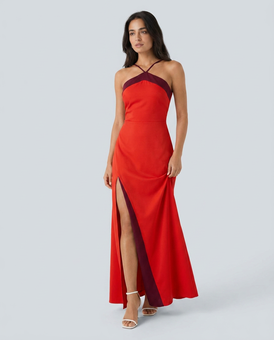 Μακρύ φόρεμα halter με σκίσιμο