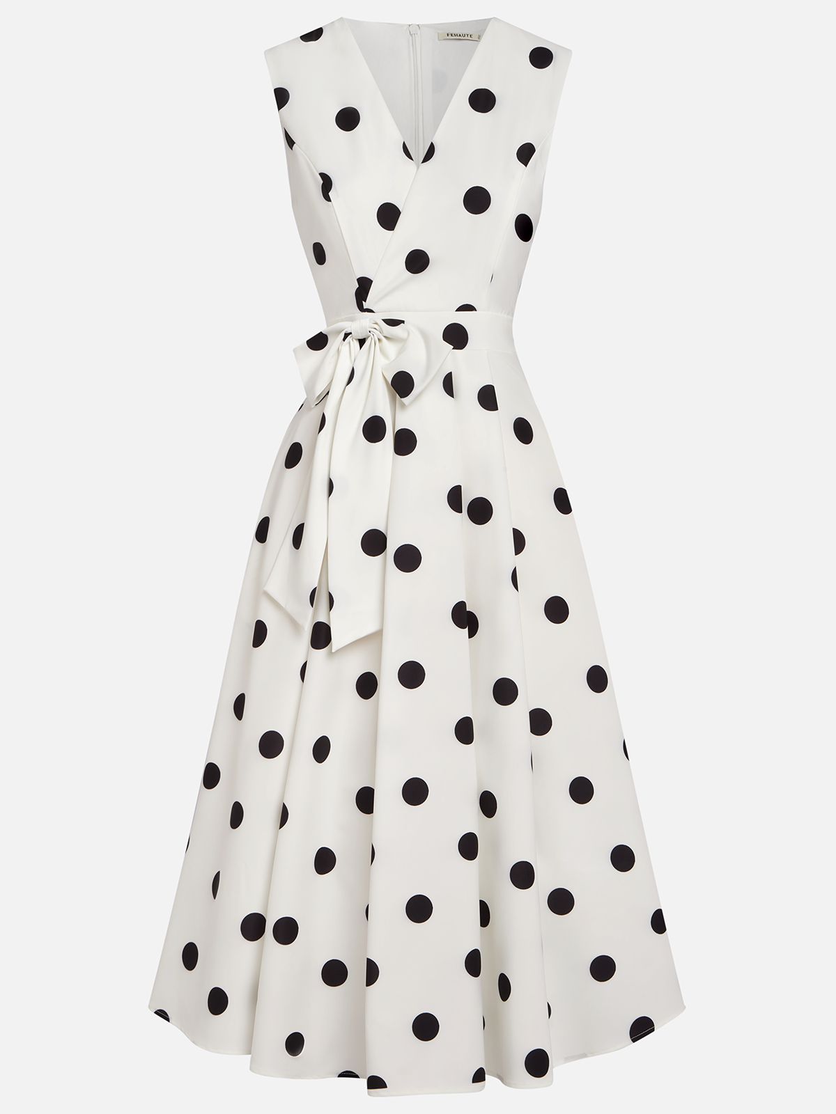 Vestido Midi Blanco Sin Mangas con lunares - Blanco