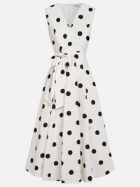Vestido Midi Blanco Sin Mangas con lunares - Blanco