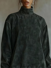 Minivestido Gris Oscuro con cuello vuelto, ante, estampado de leopardo y estampado - Gris Oscuro