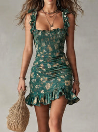 Vestido Estampado Boho Verde con volantes y estampado - Verde