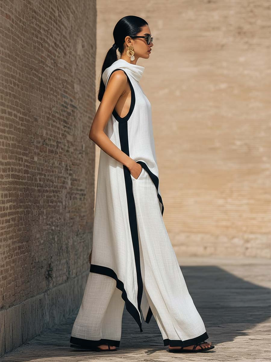 Conjunto de Dos Piezas Elegante Sin Mangas con pierna ancha - Negro