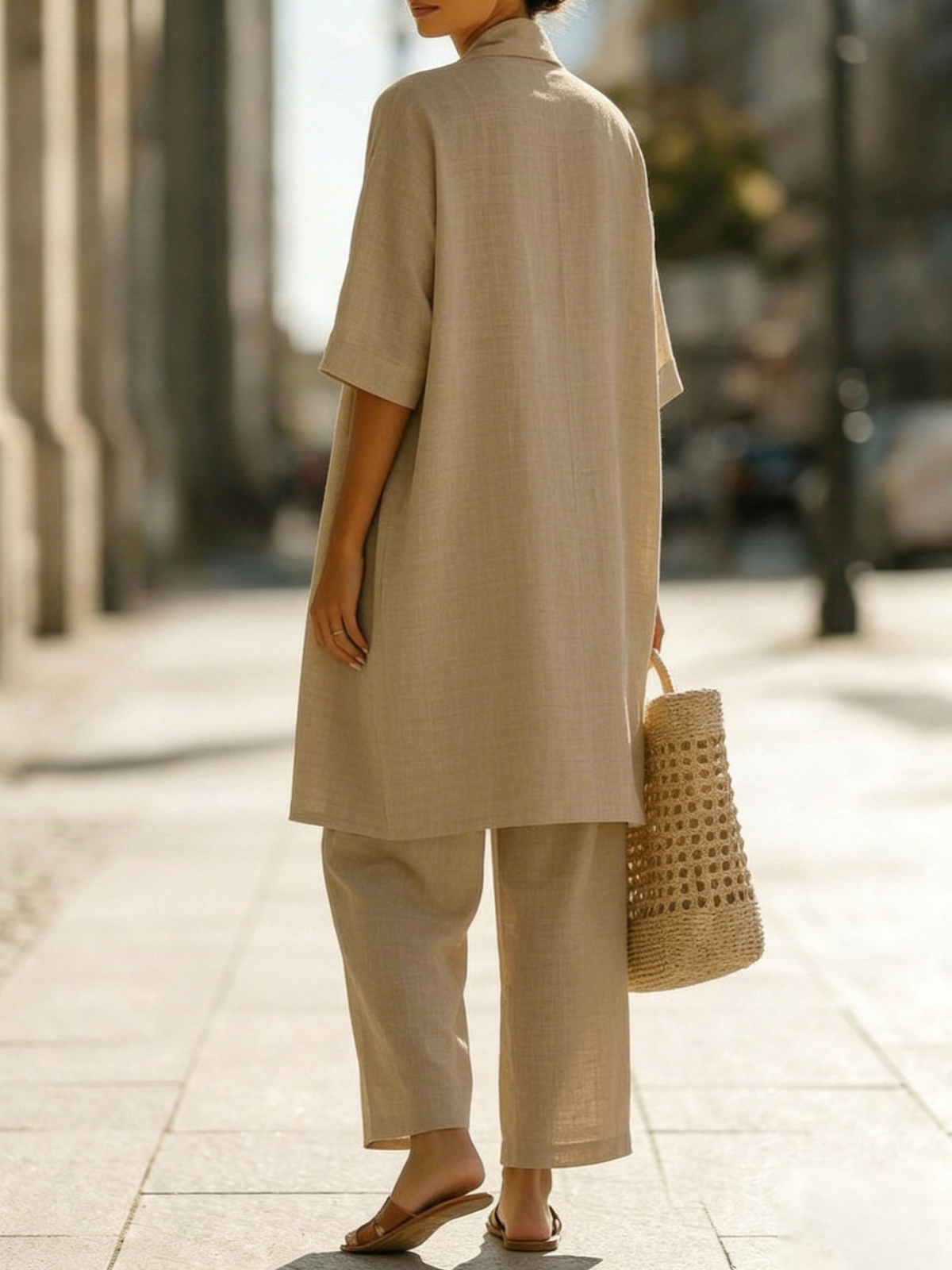 Conjunto de Tres Piezas Minimalista con lino y algodón - Carmesí