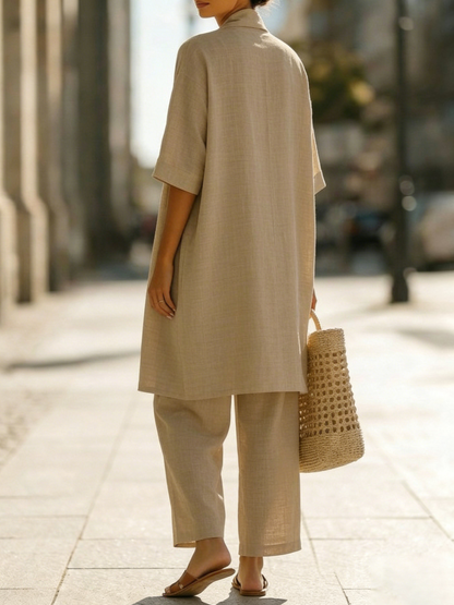 Conjunto de Tres Piezas Minimalista con lino y algodón - Carmesí