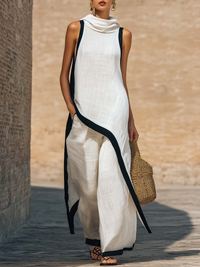 Conjunto de Dos Piezas Elegante Sin Mangas con pierna ancha - Negro