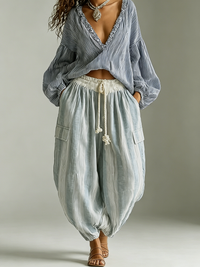 Conjunto de Dos Piezas Boho Azul con a rayas - Azul