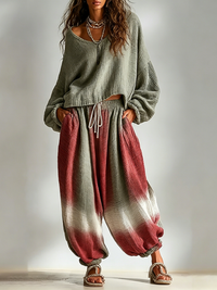 Conjunto Boho Verde Militar Corte Holgado con degradado - Verde Militar