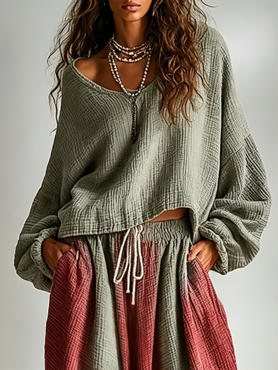 Conjunto Boho Verde Militar Corte Holgado con degradado - Verde Militar